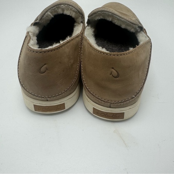 Olukai Pehuea Heu Tan Brown Suede Women’s Size 7 Shearling Slip-On loafers Taupe - Picture 4 of 9